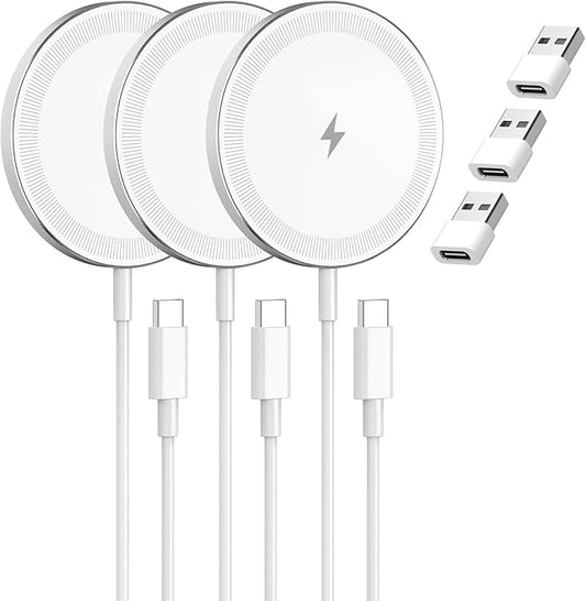 3Pack Magnetic Wireless Charging Pad: 15W Fast Qi Wireless Charger for iPhone 17 16 15 14 13 12 Series Series & AirPods 4 3 2 Pro 3,Strong Magnet Slim Portable for Travel Home,Case-Friendly, White