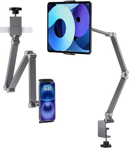 LULULOOK Tablet Stand iPad Phone Holder for Desk, Heavy Duty Aluminum 360° Rotating & Foldable Arm Mount Kindle Holder for Bed, Stand for iPad Pro, Kindle, Portable Monitor, Max 15.6"