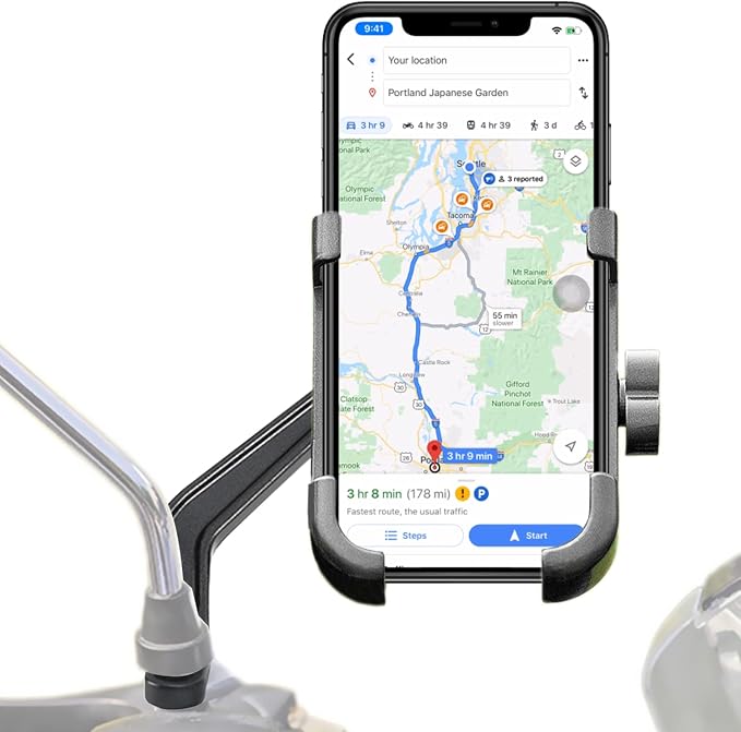 Motorcycle Phone Mount for Rearview Mirror, Metal Motorbike Phone Holder Smartphone Holder Mount 360° Rotation Adjustable, Universal for 6mm-10mm Diameter Scooter Motorcycle Mirror