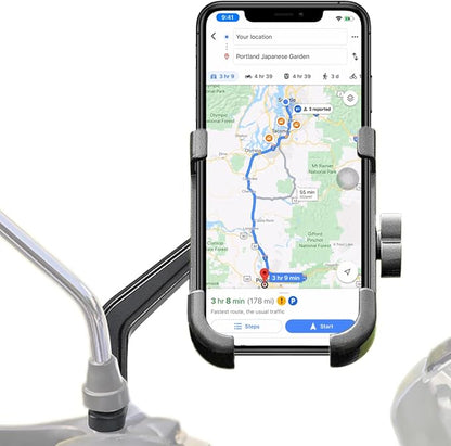 Motorcycle Phone Mount for Rearview Mirror, Metal Motorbike Phone Holder Smartphone Holder Mount 360° Rotation Adjustable, Universal for 6mm-10mm Diameter Scooter Motorcycle Mirror