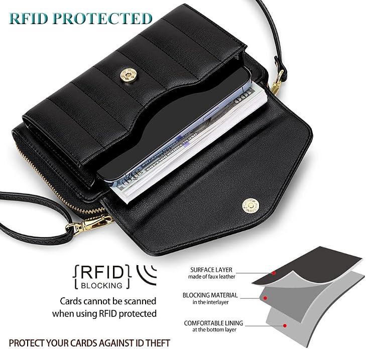 Peacocktion Crossbody Bags for Women RFID Wristlet Wallets Travel Vegan Leather Small Clutch Purses with Phone Pocket Zipper
