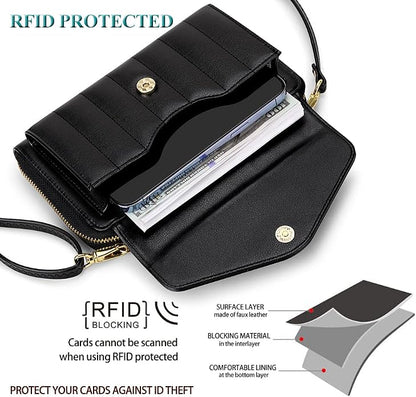 Peacocktion Crossbody Bags for Women RFID Wristlet Wallets Travel Vegan Leather Small Clutch Purses with Phone Pocket Zipper