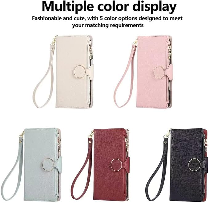 Leather Case for iPhone 17/17 Pro/17 Air/17 Pro Max, Zipper Bag Wallet Flip Cover Stand Function Shoulder Strap All-Round Shockproof Shell,17pro max,White