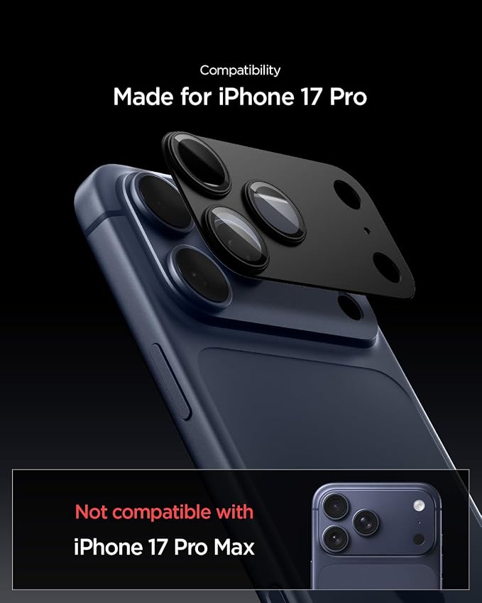 Spigen Camera Lens Screen Protector [GlasTR EZ Fit Optik Pro XL] Designed for iPhone 17 Pro [Case Friendly] - Black [1 Pack]