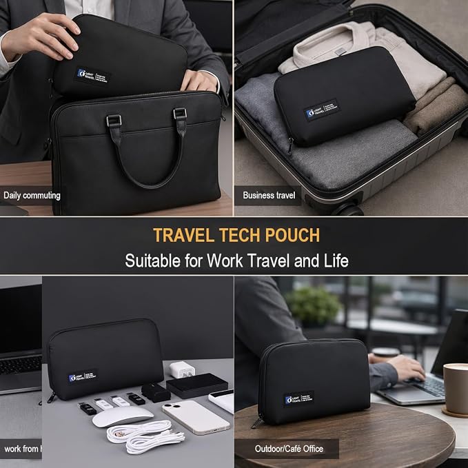 Tech Pouch,Travel Cord Rrganizer Case,Waterproofing Data Cable Storage Bag，9inches*5inches,For Charger, Cables, USB Drive,Phone,Power Bank,Memory Card(Black)