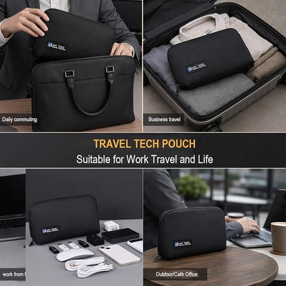 Tech Pouch,Travel Cord Rrganizer Case,Waterproofing Data Cable Storage Bag，9inches*5inches,For Charger, Cables, USB Drive,Phone,Power Bank,Memory Card(Black)