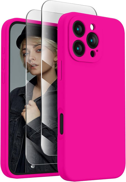 FireNova Designed for iPhone 16 Pro Case, Silicone Upgraded [Camera Protection] Phone Case, Soft Anti-Scratch Microfiber Lining Inside, 2024, Hot Pink