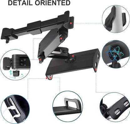 Timewall Car Headrest Tablet Mount, Backseat Seat Universal Cell Phone Holder 360 Swivel Rotating Angle Adjustable Stretchable for iPad iPhone, Samsung, Switch, 5-11" Tablet Phone Black
