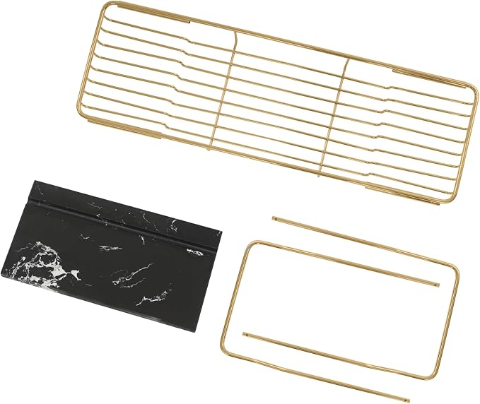 Expandable Bathtub Tray Caddy for Luxury Bath, Extra Wide Acrylic Tub Tray with Natural Marble Board, Waterproof Bath Tub Shelf for Phone, Wine, Book, Tablet Stand - Ideal Home Spa (Gold, Black)