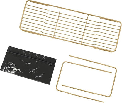 Expandable Bathtub Tray Caddy for Luxury Bath, Extra Wide Acrylic Tub Tray with Natural Marble Board, Waterproof Bath Tub Shelf for Phone, Wine, Book, Tablet Stand - Ideal Home Spa (Gold, Black)