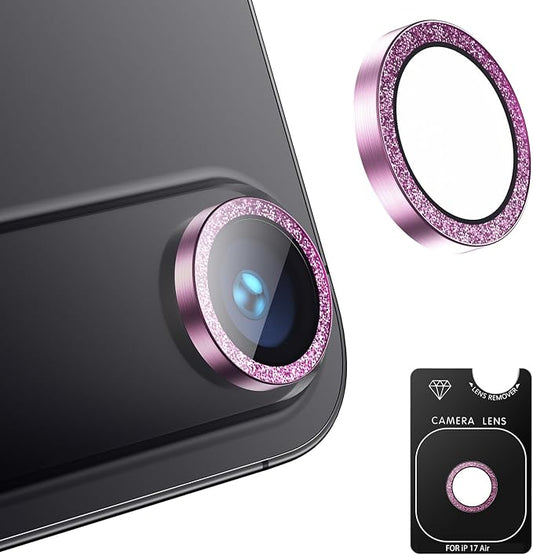 AFARER Camera Lens Protector for iPhone 17Air – Individual 9H Tempered Glass, Bling Metal Ring, HD Clear & Case Friendly [Strong Adsorption] [Does not Affect Night Shots] (Glitter Purple)