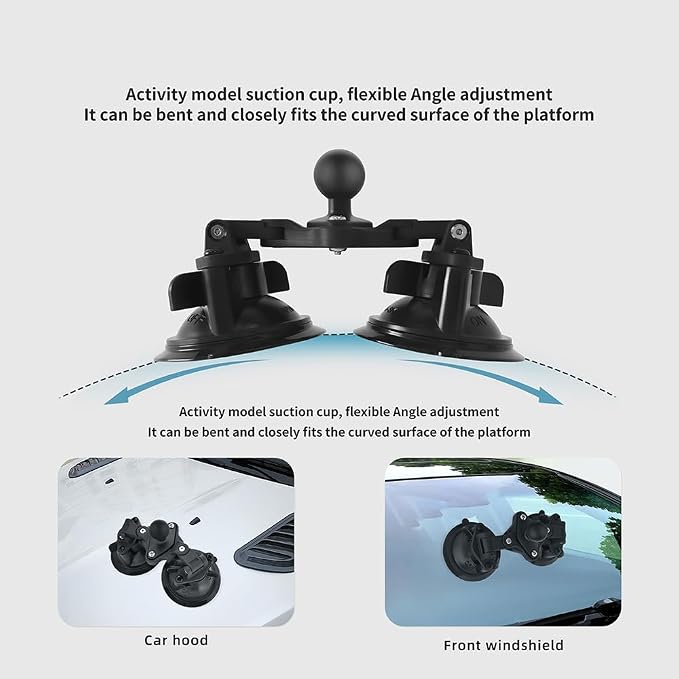 Dual Suction Cup Mount Base with 1-Inch Ball, Compatible with RAM Mounts B Size Double Socket Arms & 25mm Ball Systems