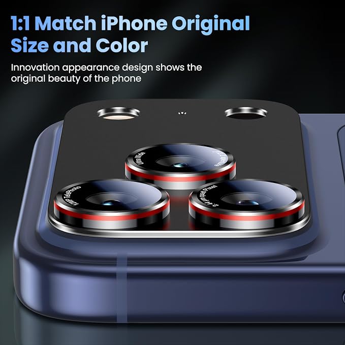 Uyiton for iPhone 17 Pro Max Camera Lens Protector - [Unique Typography + Phone Lens Red Circle Design] Metal Tempered Glass Camera Cover, Black + Red
