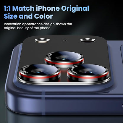 Uyiton for iPhone 17 Pro Max Camera Lens Protector - [Unique Typography + Phone Lens Red Circle Design] Metal Tempered Glass Camera Cover, Black + Red