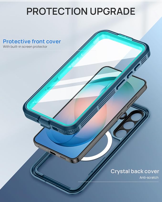 Lanhiem Magnetic for Samsung Galaxy S26 Case, IP68 Waterproof Dustproof Case, [Compatible with Magsafe] [Built-in Screen Protector] Full Body Heavy Duty Rugged Phone Cover 6.3 inch, Blue