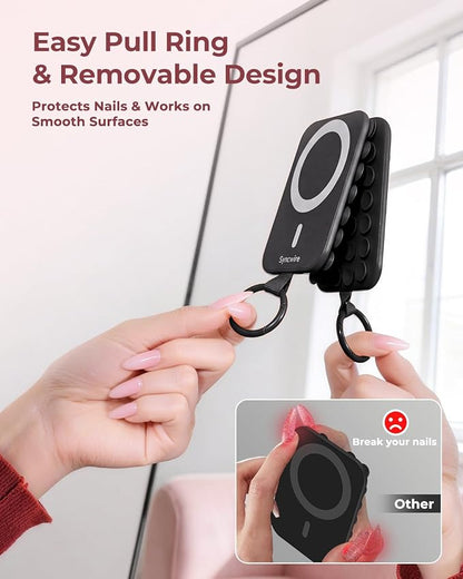 Syncwire Magnetic Suction Phone Mount for MagSafe, Silicone Octo Cup Buddy Sticky Grip Ring Holder, Hands-Free/Selfie/Video for TikTok & Instagram Influencer/Creator, iPhone Compatible,Midnight Black