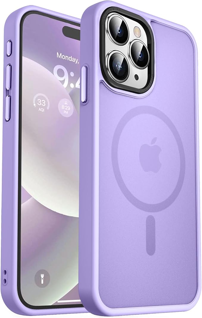 MOCCA Strong Magnetic for iPhone 15 Pro Max Case, [Compatible with Magsafe][13FT Military Drop Protection] Slim Translucent Matte Shockproof Case for iPhone 15 ProMax Case 6.7'' - Light Purple