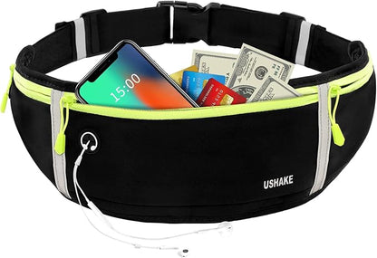 USHAKE Slim Running Belt, Workout Fanny Pack for Men Women,Exercise Waist Pack for Apple iPhone Holder, Runner Belt for Running Walking Cycling Camping Gym