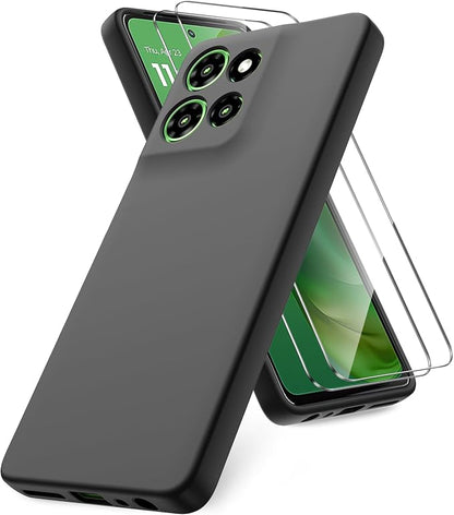 Case for Motorola Moto G Power (2025), 2 Pack Tempered Glass Screen Protectors, Soft TPU Silicone Shockproof Case-Black