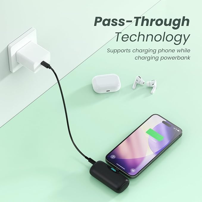 [2 Packs] 5500mAh Portable Charger for iPhone 17/16, LCD Display USB C Mini Power Bank, Fast Charging Travel Lipstick Sized Battery Pack for iPhone 17/16/15 Pro Max, Galaxy S25/S24, Pixel(Inky+Inky)