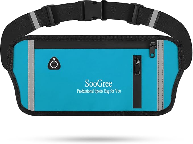 SooGree Men Women Running Belt Fanny Pack, Resistant Waist Pack Money Belt Bag for Hiking Cycling Workout, Gym Phone Holder with Adjustable Strap (GSP1187- Blue)
