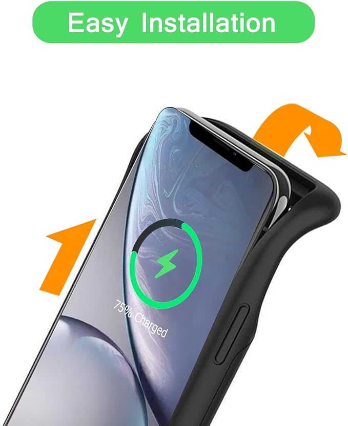 Battery Wireless Charging Case for iPhone XR, 10000mAh High Capacity Portable Rechargeable Protective Case Wireless Charging Compatible with iPhone XR (6.1 inch) Extended Battery Charger Cover (Black)