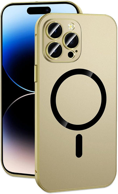 Magnetic Charging Aluminium Metal Bumper Matte Case Cover for iPhone, Alloy Magnetic Slim Case Camera Lens Protect for iPhone 14 Pro Max 13 12 (Champagne Gold, for iPhone 14 Plus)