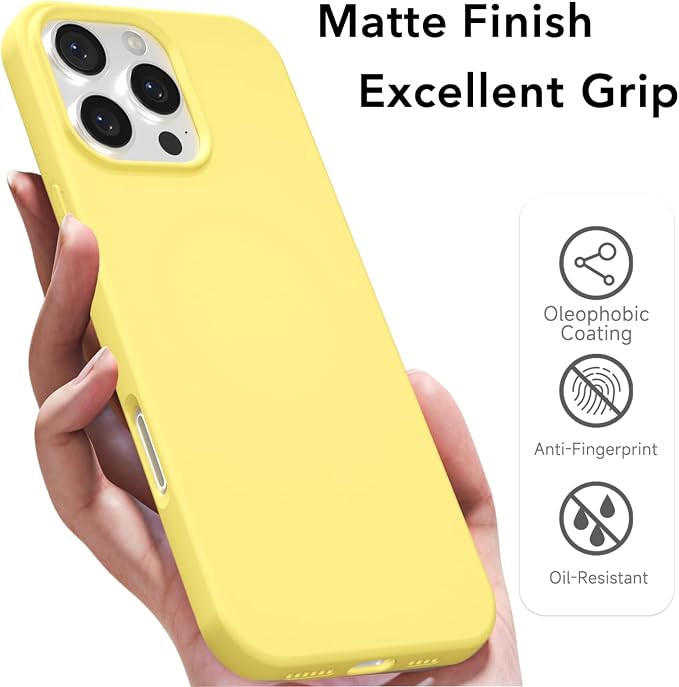 for iPhone 16 Pro Case Silicone Compatible with Magsafe Case, Ultra Slim Thin Magnetic Phone Cases Mag Safe, Cute Soft Rubber Gel TPU Matte Plain Wireless Charging Cover for Women, Yellow
