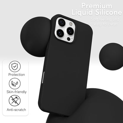for iPhone 16 Pro Case Silicone Compatible with Magsafe Case, Ultra Slim Thin Magnetic Phone Cases Mag Safe, Cute Soft Rubber Gel TPU Matte Plain Wireless Charging Cover for Women, Black