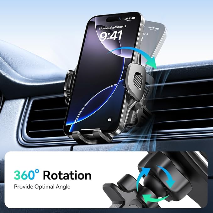 2026 New Car Vent Phone Holder [Thick Cases Friendly] Rotatable Universal Phone Mount for Your Car with Wide Clamp, Car Phone Holder Mount for iPhone 17 Pro Max 15 14 13 Samsung S25