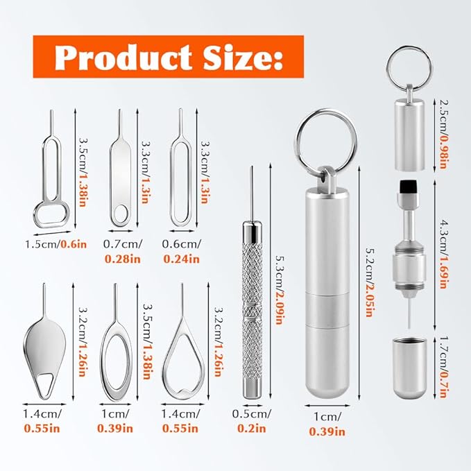 Alloy Steel SIM Card Tray Removal Tool with Cleaning Brush & Keyring, 2 in 1 EDC Portable Keychain Eject Pins Reset Needle Opener Cleaning Pen foriPhoneAirpodsiPadSamsungGalaxy