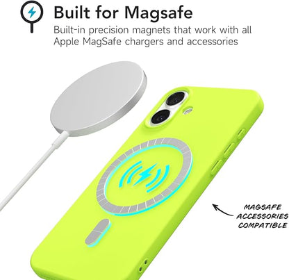 for iPhone 17 Case Silicone Compatible with Magsafe Case, Ultra Slim Thin Magnetic Phone Cases Mag Safe, Cute Soft Rubber Gel TPU Matte Plain Wireless Charging Cover for Women, Neon Green