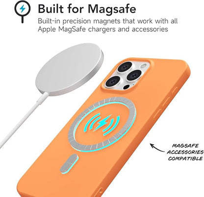 for iPhone 13 Pro Max Case Silicone Compatible with Magsafe Case, Ultra Slim Thin Magnetic Phone Cases Mag Safe, Cute Soft Rubber Gel Matte Plain Wireless Charging Cover for Women, Neon Orange