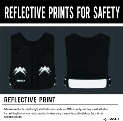 REVALI Running Vest, USA Original Patent, Zip Reflective Running Vests with 500ml Hydration Bottle, Adjustable Waistband & Breathable Material, Chest Pack Gear Phone Holder for Men & Women