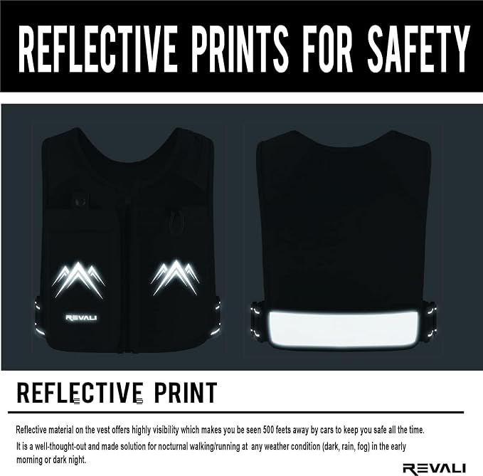 REVALI Running Vest, USA Original Patent, Zip Reflective Running Vests with 500ml Hydration Bottle, Adjustable Waistband & Breathable Material, Chest Pack Gear Phone Holder for Men & Women