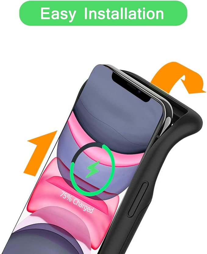 Wireless Charging Case for iPhone 11, 10000mAh High Capacity Portable Rechargeable Protective Battery Case Wireless Charging Compatible with iPhone 11 (6.1 inch) Extended Battery Charger Case (Black)