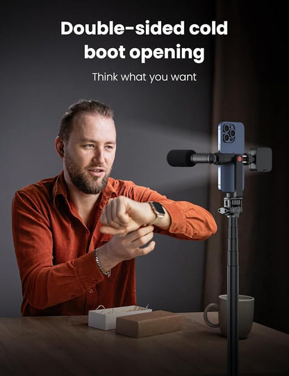 Phone Tripod Mount with 2 Cold Shoes, Smartphone Holder Adapter Rotatable Bracket with 1/4 inch Screw/Adjustable Clip for Video Live Streaming/Recronding