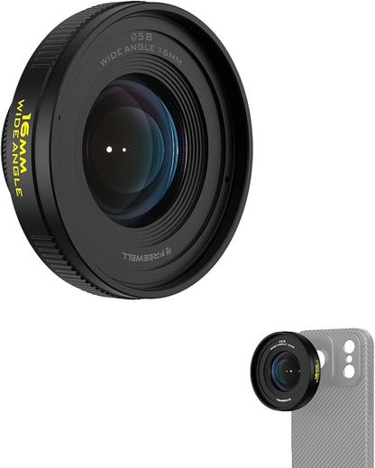 Freewell 16mm Wide Angle Lens for iPhone & Samsung – 105° FOV, Close Focus 0.5m – Perfect for Landscapes, Architecture.