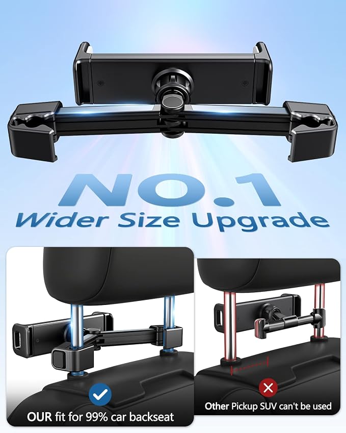 Car Headrest Backseat Mount,Phone/Tablet Car Holder,360°Rotation,Solid & Steady,Car Trip Essentials,Adjustable Back Seat Tablet Holder,Compatible for All 4"-11" Tablets,iPad,Cellphones,