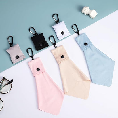 Vemiss 6 Pack Microfiber Glasses Cleaning Cloth, Wipes Lens Eyeglasses & Screens - Reusable, Portable with Keychain & Pouch - Sunglasses, Jewelry, Phone Cleaner Cloth (All Color)