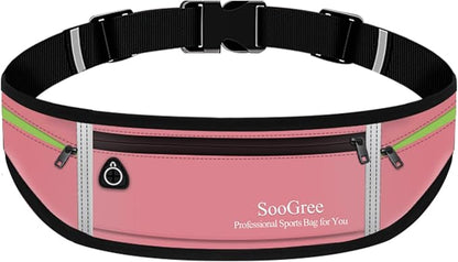 SooGree Slim Running Belt Sport Fanny Pack for Women Men,Reflective Waist Pack Runner Pouch Belt, Zipper Waterproof Running Phone Holder Jogging Pouch for Phone Money (GSP8806 Pink)