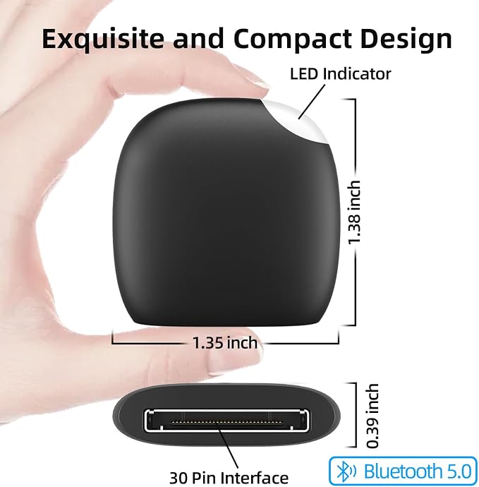 30 Pin Bluetooth Adapter Bluetooth 5.0 Receiver for Bose Sounddock, YOCOWOCO 30 Pin Connector for iPod iPhone and Other 30 pin Music Docking Station (Not for Cars and Motorcycles)