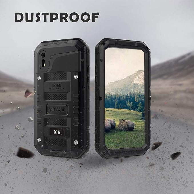Mitywah Waterproof Case for iPhone XR, Heavy Duty Military Grade Shockproof Case with Built-in Screen Protector, Full Body Underwater Protective Metal Case 6.1 inch, Black