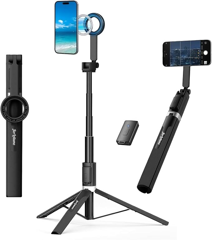 Selfie Stick for iPhone MagSafe, 67" Extendable Magnetic Phone Tripod with Remote, 360° Rotatable Travel Tripod with Metal Ring, Compatible with iPhone 12-17/Samsung Galaxy/Android Phones