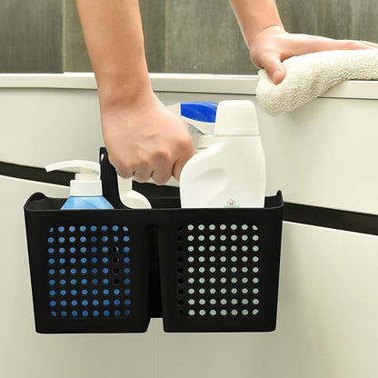 Portable Shower Caddy Basket with Compartments, Plastic Divided Cleaning Caddy Organizer Storage Tote with Handle for Bathroom, College, Dorm Room Essentials, Black