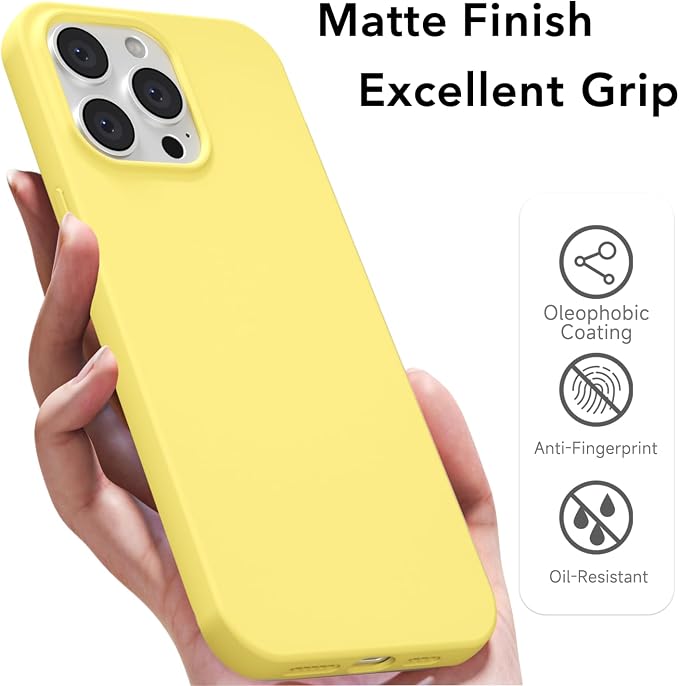 for iPhone 14 Pro Case Silicone Compatible with Magsafe Case, Ultra Slim Thin Magnetic Phone Cases Mag Safe, Cute Soft Rubber Gel TPU Matte Plain Wireless Charging Cover for Women, Yellow