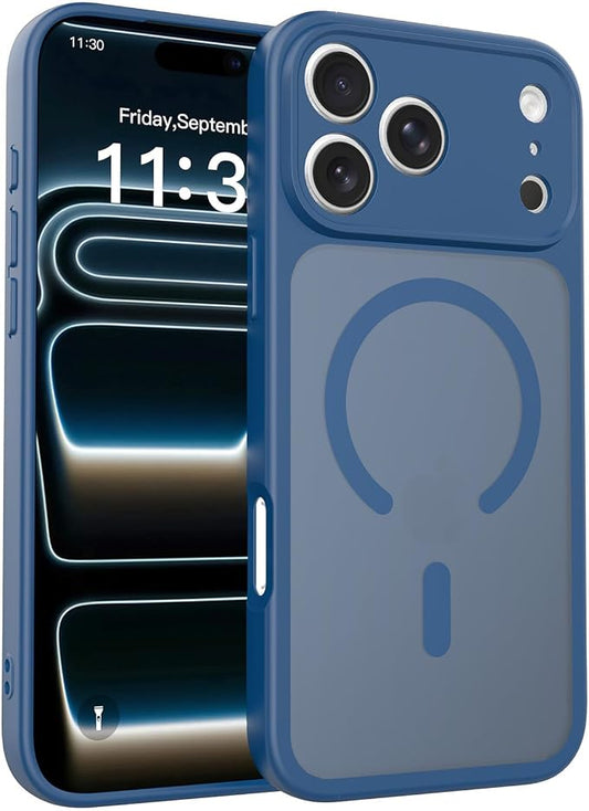 Magnetic iPhone Case Compatible with MagSafe, Shockproof Translucent Matte Phone Case for iPhone 17 Pro Max, iPhone 17 Pro, Anti-Fingerprint, Oil Resistant, Stain Resistant(Blue, iPhone 17 Pro Max)