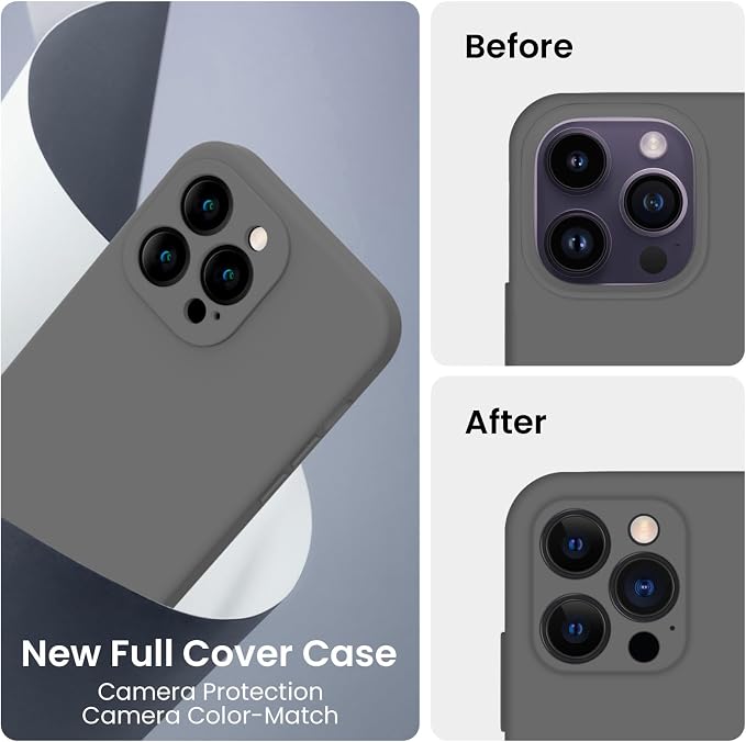 FireNova Designed for iPhone 14 Pro Max Case, Silicone Upgraded [Camera Protection] Case, Soft Anti-Scratch Microfiber Lining Inside, 6.7 inch, Space Gray