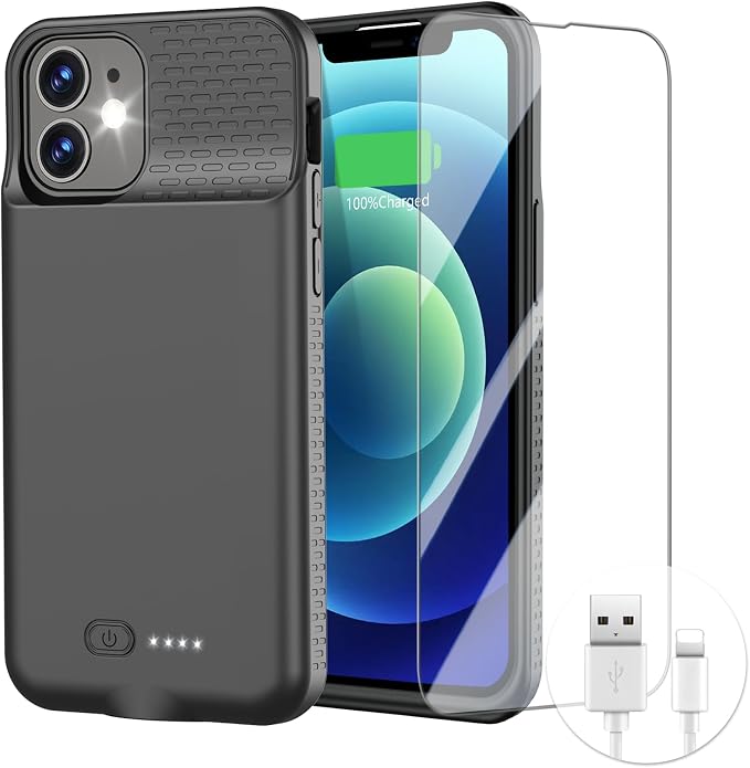 GIN FOXI Battery Case for iPhone 12/12Pro, Charging Case Rechargeable 7000mAh Battery PackUltra-Slim Anti-Fall Protection Charger Cover Extended Juice Box for 12Pro/12 (6.1 inch) Black