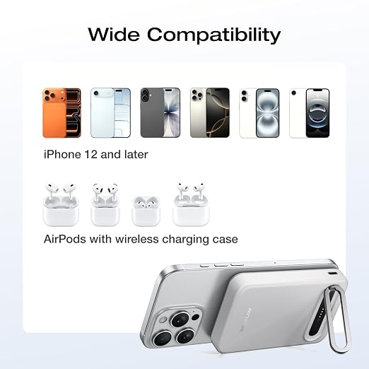 EF ECOFLOW Rapid Mag Power Bank, Qi2 Certified 15W Ultra-Fast MagSafe-Compatible Portable Charger, 10,000mAh Magnetic Power Charger with Foldable Stand, for iPhone 17/16/15.